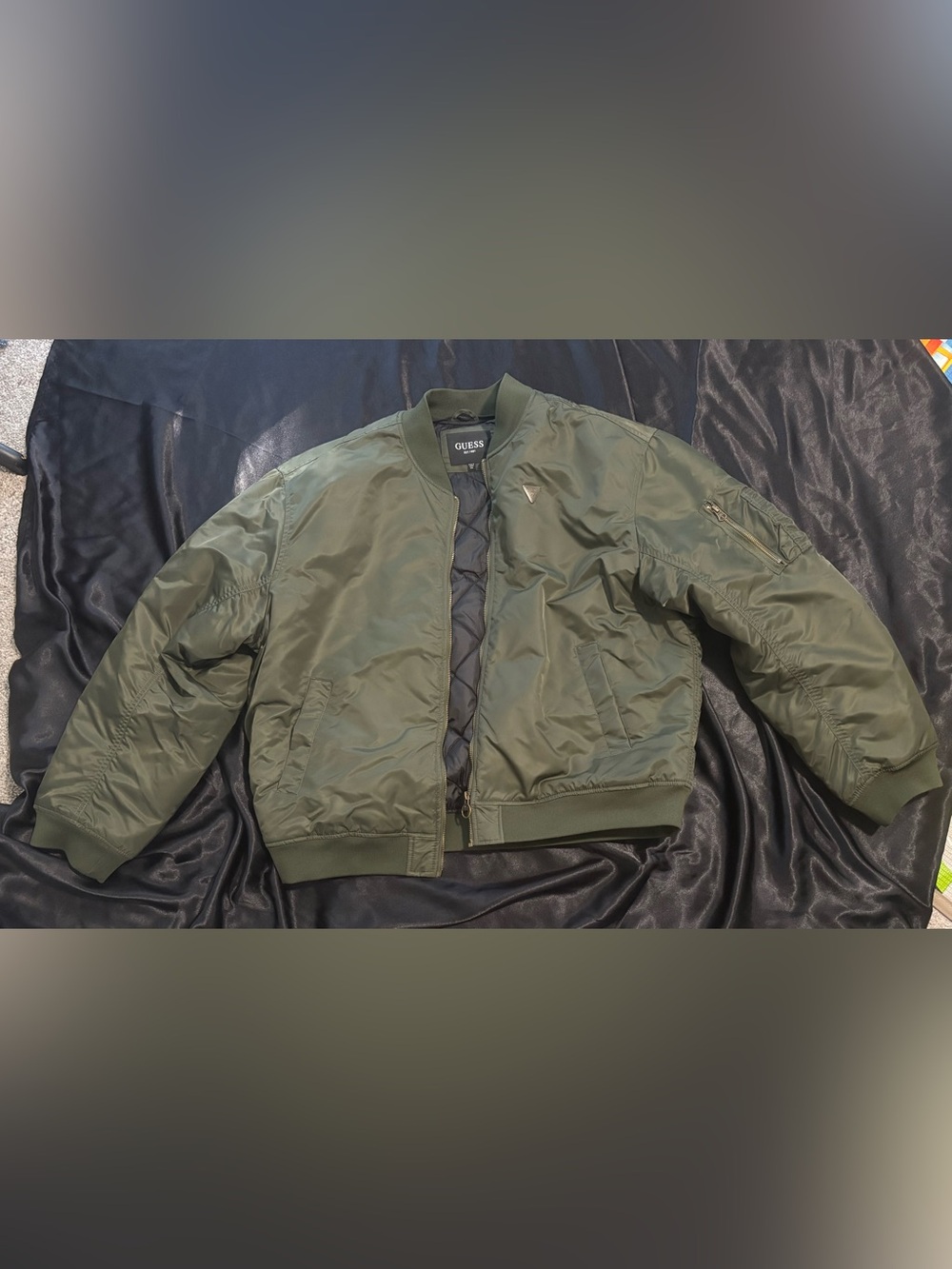 GUESS Olive Green Quilted-Liner John Bomber Jacket